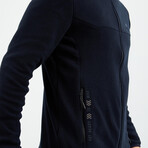 Men's Embroidered Zip-Up Collared Polar Fleece Jacket // Navy Blue (XXL)