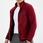 Men's Embroidered Zip-Up Collared Polar Fleece Jacket // Burgundy (S)