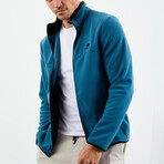 Men's Embroidered Zip-Up Collared Polar Fleece Jacket // Emerald (S)