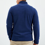 Men's Embroidered Zip-Up Collared Polar Fleece Jacket // Indigo (S)