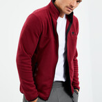 Men's Embroidered Zip-Up Collared Polar Fleece Jacket // Burgundy (S)