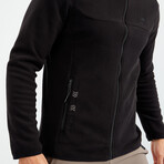 Men's Embroidered Zip-Up Collared Polar Fleece Jacket // Black (S)