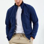 Men's Embroidered Zip-Up Collared Polar Fleece Jacket // Indigo (S)