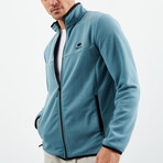 Men's Embroidered Zip-Up Collared Polar Fleece Jacket // Mint Green (S)