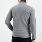 Men's Embroidered Zip-Up Collared Polar Fleece Jacket // Gray Melange (S)