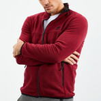Men's Embroidered Zip-Up Collared Polar Fleece Jacket // Burgundy (S)
