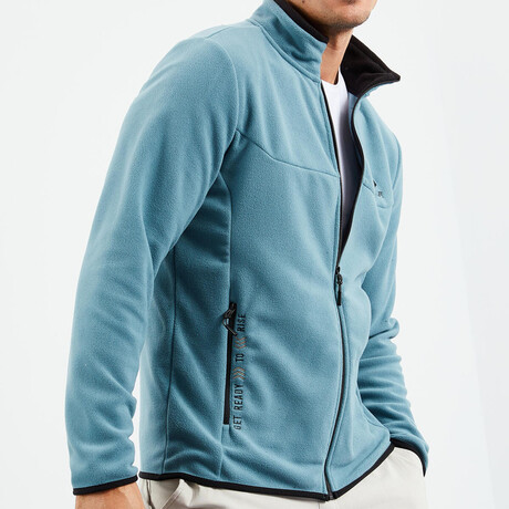 Men's Embroidered Zip-Up Collared Polar Fleece Jacket // Mint Green (S)