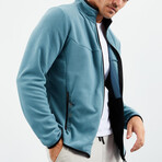 Men's Embroidered Zip-Up Collared Polar Fleece Jacket // Mint Green (S)