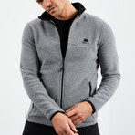 Men's Embroidered Zip-Up Collared Polar Fleece Jacket // Gray Melange (S)