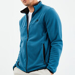 Men's Embroidered Zip-Up Collared Polar Fleece Jacket // Emerald (S)