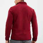 Men's Embroidered Zip-Up Collared Polar Fleece Jacket // Burgundy (S)