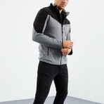 Men's Zip-Up Collared Polar Fleece Two-Tone Jacket // Black + Gray Melange (S)