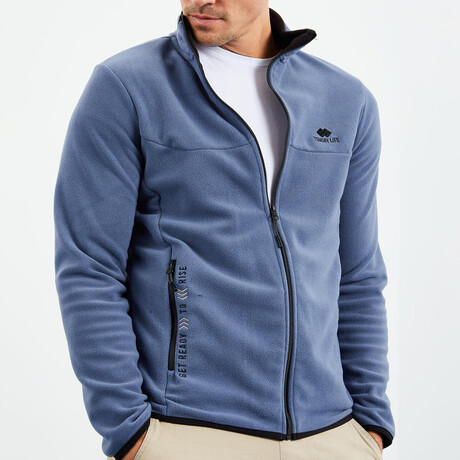 Men's Embroidered Zip-Up Collared Polar Fleece Jacket // Petrol (S)