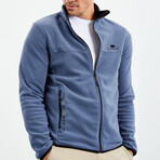Men's Embroidered Zip-Up Collared Polar Fleece Jacket // Petrol (S)