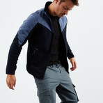Men's Zip-Up Collared Polar Fleece Two-Tone Jacket // Navy Blue + Indigo (S)