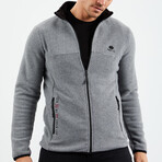 Men's Embroidered Zip-Up Collared Polar Fleece Jacket // Gray Melange (S)
