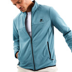 Men's Embroidered Zip-Up Collared Polar Fleece Jacket // Mint Green (S)