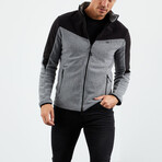 Men's Zip-Up Collared Polar Fleece Two-Tone Jacket // Black + Gray Melange (S)