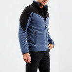 Men's Zip-Up Collared Polar Fleece Two-Tone Jacket // Petrol + Black (S)