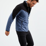 Men's Zip-Up Collared Polar Fleece Two-Tone Jacket // Petrol + Black (S)