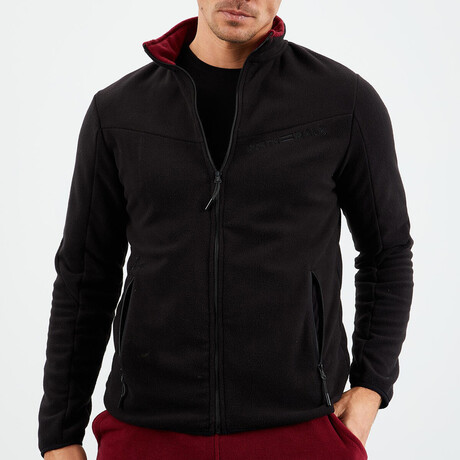 Men's Zip-Up Collared Polar Fleece Two-Tone Jacket // Black + Red (S)