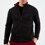 Men's Zip-Up Collared Polar Fleece Two-Tone Jacket // Black + Red (S)