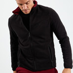 Men's Zip-Up Collared Polar Fleece Two-Tone Jacket // Black + Red (S)
