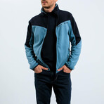 Men's Zip-Up Collared Polar Fleece Two-Tone Jacket // Mint Green + Navy Blue (S)