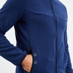 Men's Embroidered Zip-Up Collared Polar Fleece Jacket // Indigo (S)