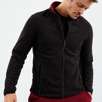 Men's Zip-Up Collared Polar Fleece Two-Tone Jacket // Black + Red (S)