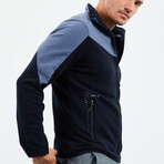 Men's Zip-Up Collared Polar Fleece Two-Tone Jacket // Navy Blue + Indigo (S)