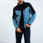 Men's Zip-Up Collared Polar Fleece Two-Tone Jacket // Mint Green + Navy Blue (S)