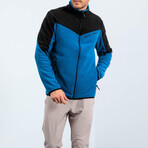 Men's Zip-Up Collared Polar Fleece Two-Tone Jacket // Emerald + Black (S)