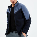 Men's Zip-Up Collared Polar Fleece Two-Tone Jacket // Navy Blue + Indigo (S)