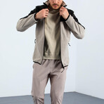 Men's Zip-Up Collared Polar Fleece Two-Tone Jacket // Dark Beige + Black (S)