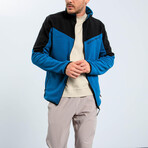 Men's Zip-Up Collared Polar Fleece Two-Tone Jacket // Emerald + Black (S)