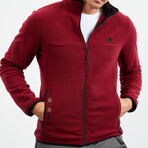 Men's Embroidered Zip-Up Collared Polar Fleece Jacket // Burgundy (S)