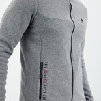 Men's Embroidered Zip-Up Collared Polar Fleece Jacket // Gray Melange (S)