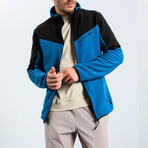 Men's Zip-Up Collared Polar Fleece Two-Tone Jacket // Emerald + Black (S)