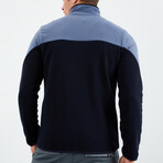 Men's Zip-Up Collared Polar Fleece Two-Tone Jacket // Navy Blue + Indigo (S)