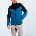 Men's Zip-Up Collared Polar Fleece Two-Tone Jacket // Emerald + Black (S)
