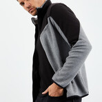Men's Zip-Up Collared Polar Fleece Two-Tone Jacket // Black + Gray Melange (S)