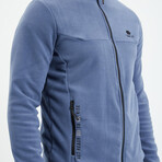 Men's Embroidered Zip-Up Collared Polar Fleece Jacket // Petrol (S)