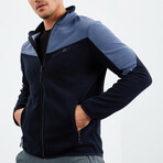 Men's Zip-Up Collared Polar Fleece Two-Tone Jacket // Navy Blue + Indigo (S)