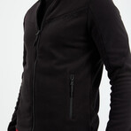Men's Zip-Up Collared Polar Fleece Two-Tone Jacket // Black + Red (S)