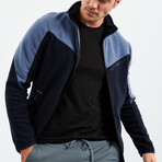 Men's Zip-Up Collared Polar Fleece Two-Tone Jacket // Navy Blue + Indigo (S)