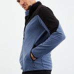 Men's Zip-Up Collared Polar Fleece Two-Tone Jacket // Petrol + Black (S)