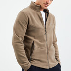 Men's Zip-Up Collared Polar Fleece Jacket // Camel (S)