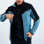 Men's Zip-Up Collared Polar Fleece Two-Tone Jacket // Mint Green + Navy Blue (S)