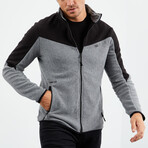 Men's Zip-Up Collared Polar Fleece Two-Tone Jacket // Black + Gray Melange (S)